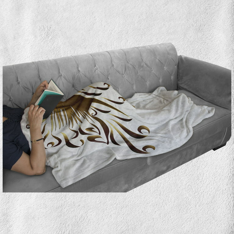 Brown White Art Design Half Outline Drawing with Swirly Mane Horse Graphic on Plain Backdrop Ambesonne Animal Soft Flannel Fleece Throw Blanket Cozy Plush for Indoor and Outdoor Use 50 x 70 
